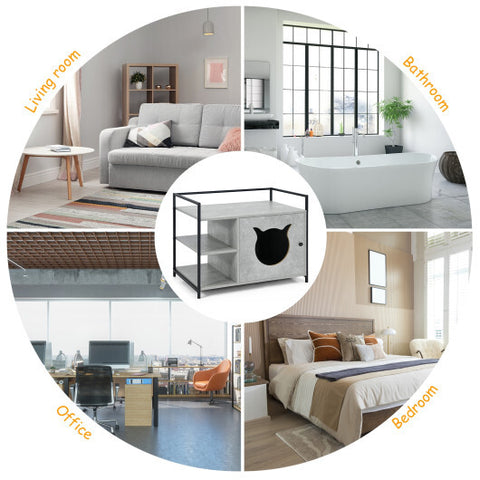 Enclosure Hidden Litter Furniture Cabinet with 2-Tier Storage Shelf-Gray - Color: Gray