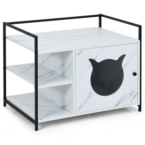 Enclosure Hidden Litter Furniture Cabinet with 2-Tier Storage Shelf-White - Color: White