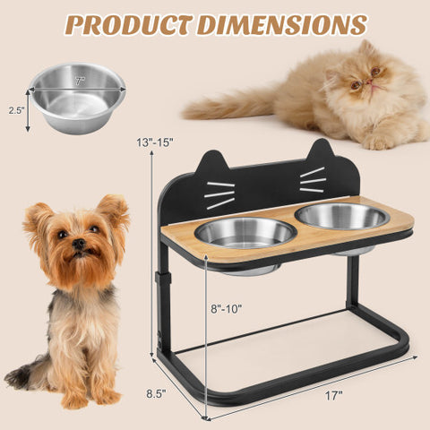Elevated Pet Feeder with 2 Stainless Steel Bowls for Cats and Small and Medium Dogs - Color: Natural