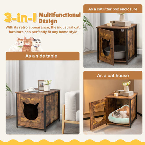 Cat Litter Box Enclosure with Door and Ventilated Hole-Brown