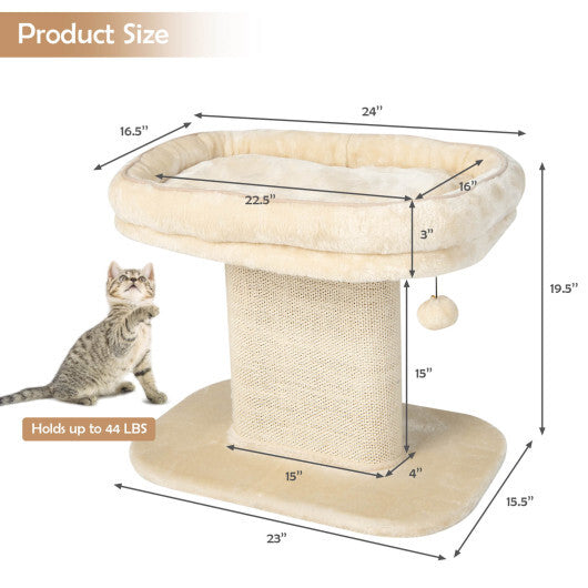 Modern Cat Tree Tower with Large Plush Perch and Sisal Scratching Plate-Beige - Color: Beige - Minihomy