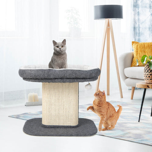 Modern Cat Tree Tower with Large Plush Perch and Sisal Scratching Plate-Gray - Color: Gray