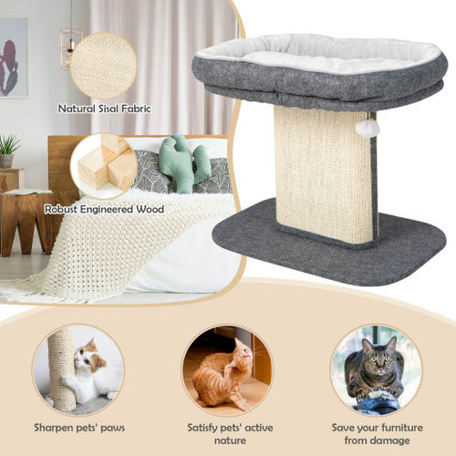 Modern Cat Tree Tower with Large Plush Perch and Sisal Scratching Plate-Gray - Color: Gray