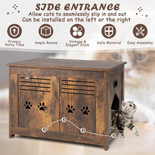 Flip-Top Hidden Cat Washroom Bench with Side Entrance-Brown - Color: Brown