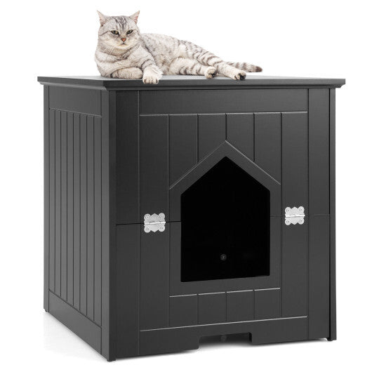 Cat Litter Box Enclosure with Flip Magnetic Half Door-White