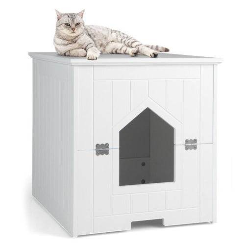 Cat Litter Box Enclosure with Flip Magnetic Half Door-White
