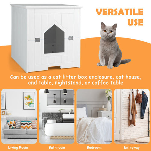 Cat Litter Box Enclosure with Flip Magnetic Half Door-White