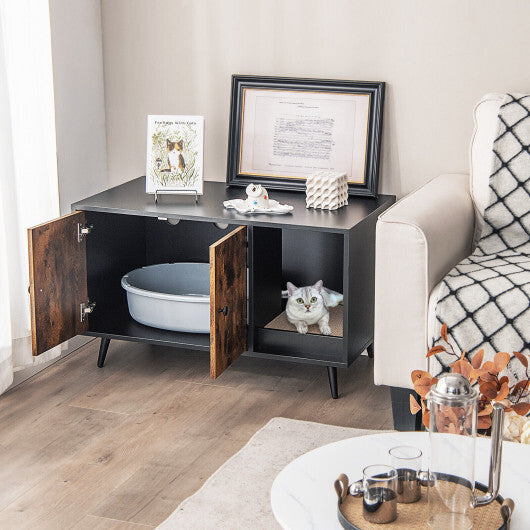 Cat Litter Box Enclosure with Double Door Cabinet