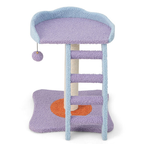 19 Inch Mohair Plush Cat Tree with Ladder and Jingling Ball-Purple - Color: Purple