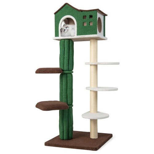 Multi-level Cat Tree with Condo andand Anti-tipping Device-Green - Color: Green