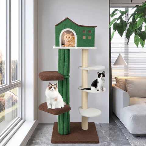 Multi-level Cat Tree with Condo andand Anti-tipping Device-Green - Color: Green