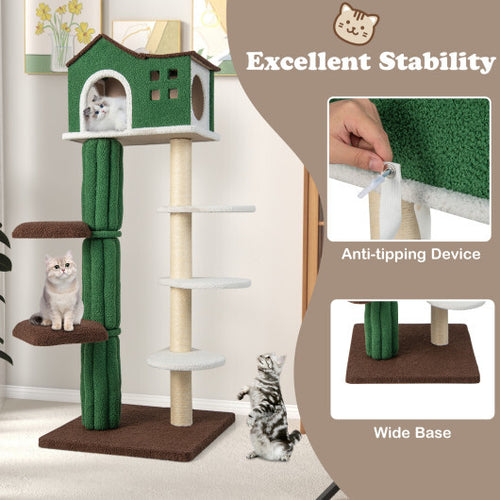 Multi-level Cat Tree with Condo andand Anti-tipping Device-Green