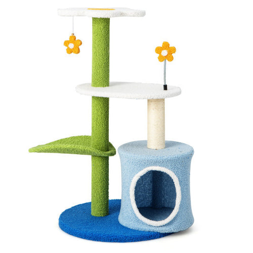 34.5 Inch 4-Tier Cute Cat Tree with Jingling Balls and Condo-Blue - Color: Blue
