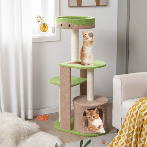 5-Tier Modern Cat Tree Tower for Indoor Cats with Sisal Scratching Posts-Green - Color: Green