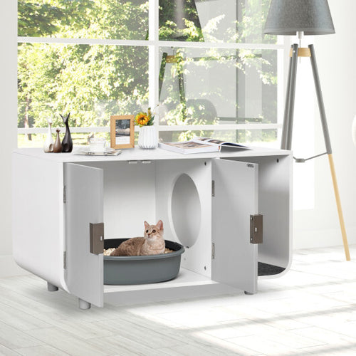 Cat Litter Box Enclosure Furniture with Removable Mat