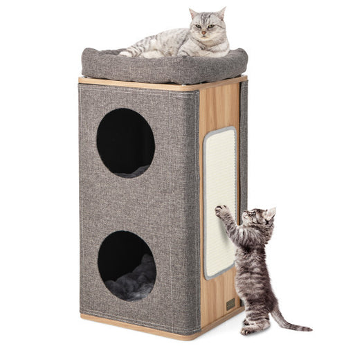 3-Story Cat House with Scratching Board for Indoor Cats