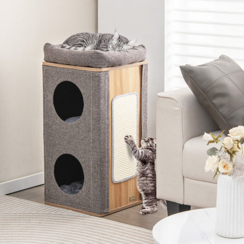 3-Story Cat House with Scratching Board for Indoor Cats