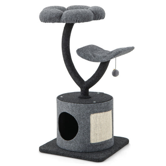 Cat Tree for Indoor Cats with Curved Metal Supporting Frame for Large & Small Cats-Gray - Color: Gray - Minihomy