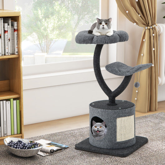 Cat Tree for Indoor Cats with Curved Metal Supporting Frame for Large & Small Cats-Gray - Color: Gray - Minihomy