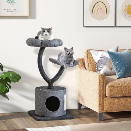 Cat Tree for Indoor Cats with Curved Metal Supporting Frame for Large & Small Cats-Gray - Color: Gray