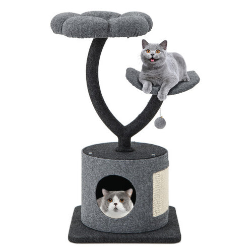 Cat Tree for Indoor Cats with Curved Metal Supporting Frame for Large & Small Cats-Gray