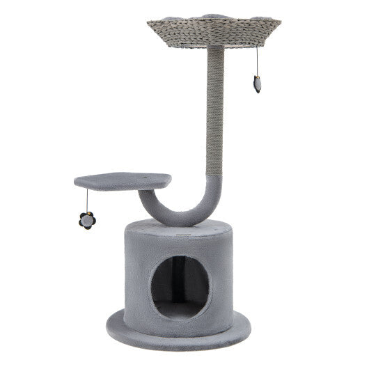 42" Tall Cat Tower with Curved Metal Supporting Frame for Large & Small Cats-Gray