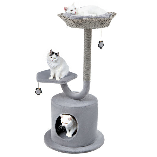 42" Tall Cat Tower with Curved Metal Supporting Frame for Large & Small Cats-Gray - Color: Gray - Minihomy