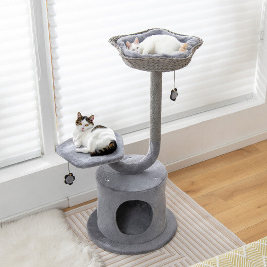 42" Tall Cat Tower with Curved Metal Supporting Frame for Large & Small Cats-Gray