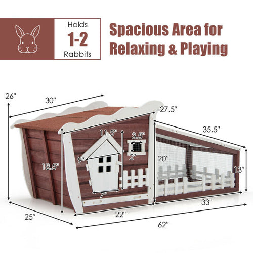 62 Inch Wooden Rabbit Hutch with Pull Out Tray-Red - Color: Red