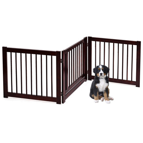 24 Inch Configurable Folding 3 Panel Wood Dog Fence - Color: Brown