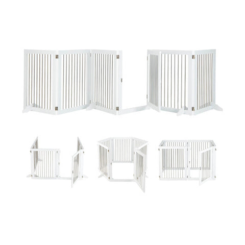 Freestanding 6-Panel Dog Gate with 4 Support Feet for Stairs-White - Color: White