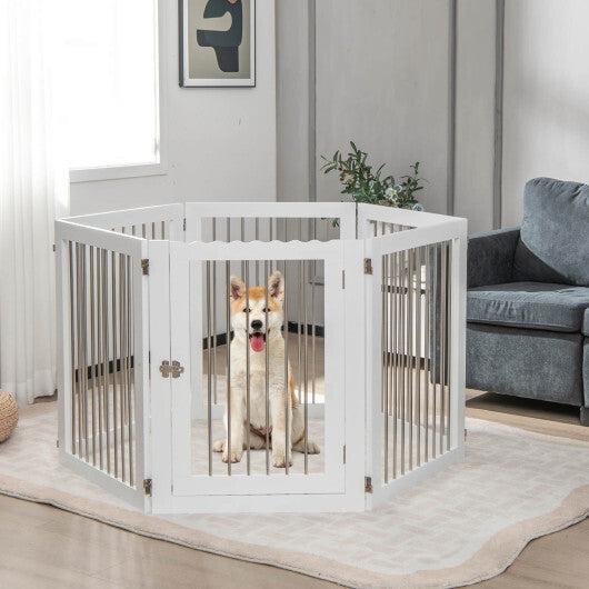 Freestanding 6-Panel Dog Gate with 4 Support Feet for Stairs-White