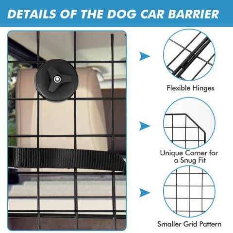 Folding Pet Divider Gate with 2 Straps and 2 Screw Caps for SUV - Color: Black