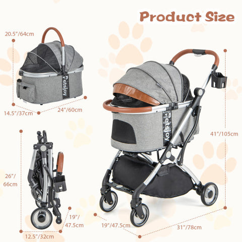 Foldable Dog Cat Stroller with Removable Waterproof Cover-Dark Gray - Color: Dark Gray