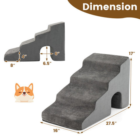 4-Tier High Density Foam Dog Ramps Extra Wide Pet Stairs with Non-slip Bottom-Gray