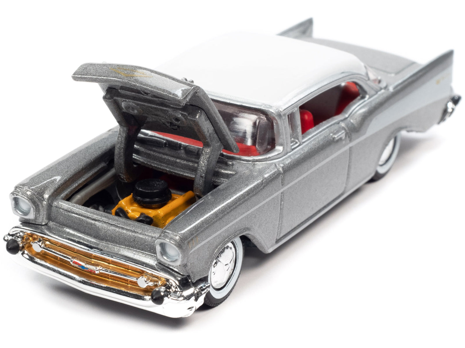 1957 Chevrolet Bel Air Hardtop Silver Metallic with White Top "Racing Champions Mint 2022" Release 2 Limited Edition to 8524 pieces Worldwide 1/64 Diecast Model Car by Racing Champions - Minihomy