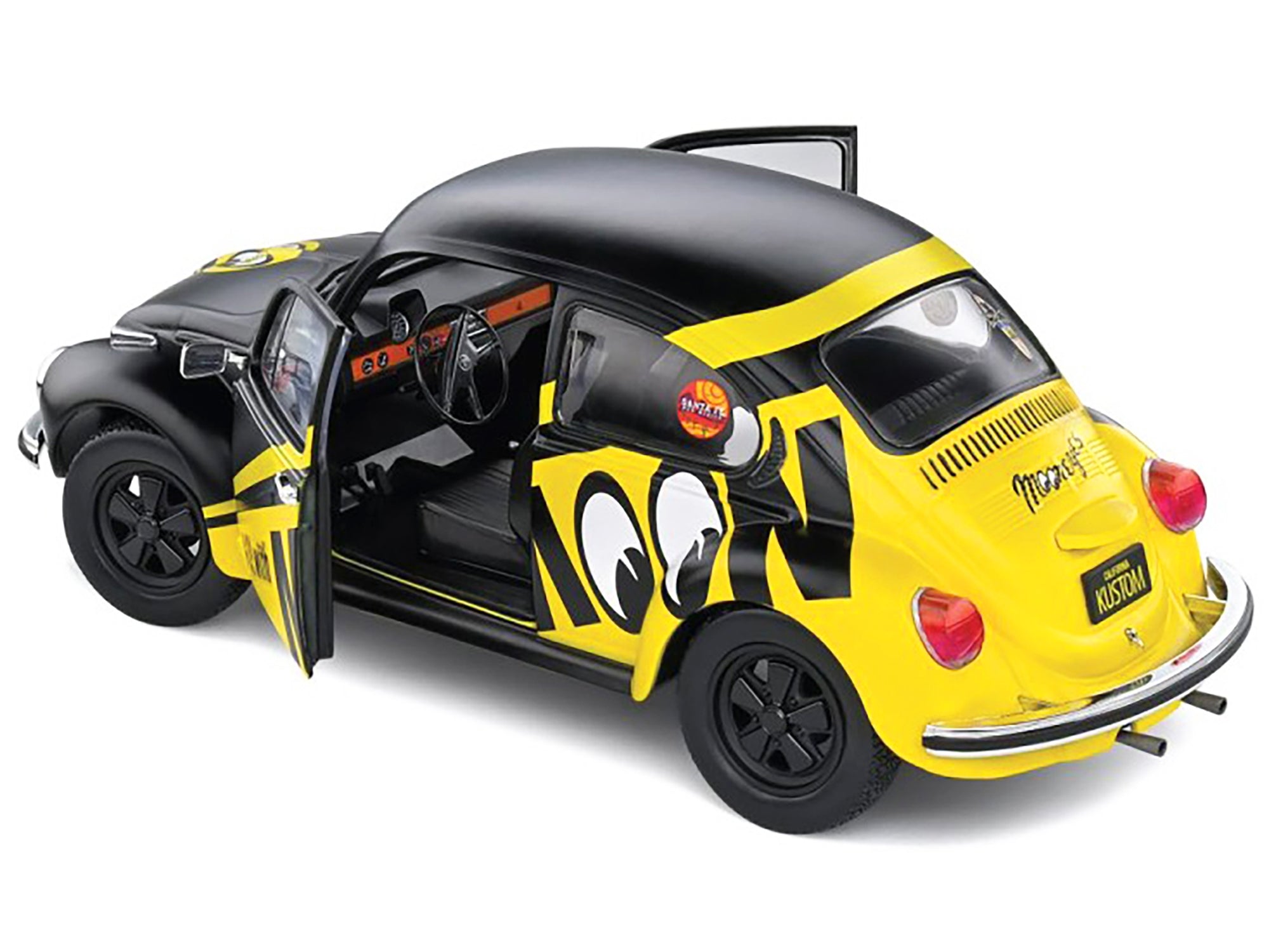 1974 Volkswagen Beetle 1303 Matt Black and Yellow "Go with Mooneyes" 1/18 Diecast Model Car by Solido - Minihomy