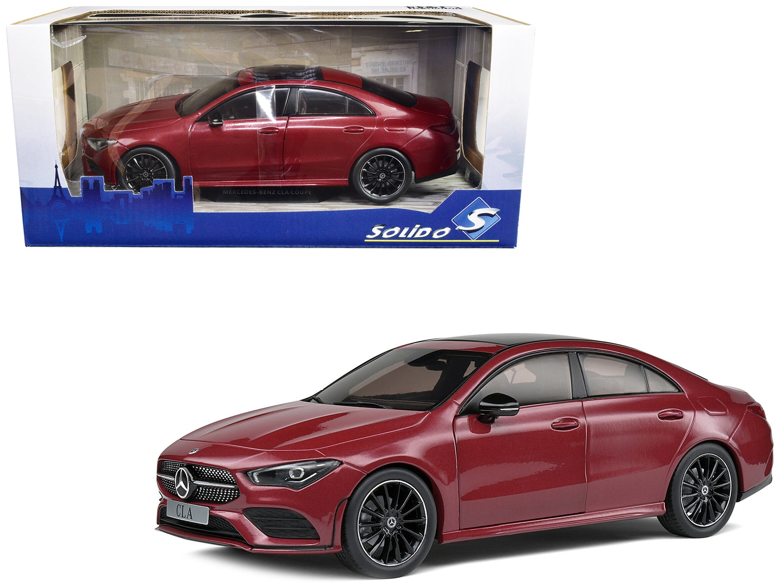 2019 Mercedes-Benz CLA C118 Coupe Rouge Patagonie Red Metallic with Sunroof 1/18 Diecast Model Car by Solido - Minihomy