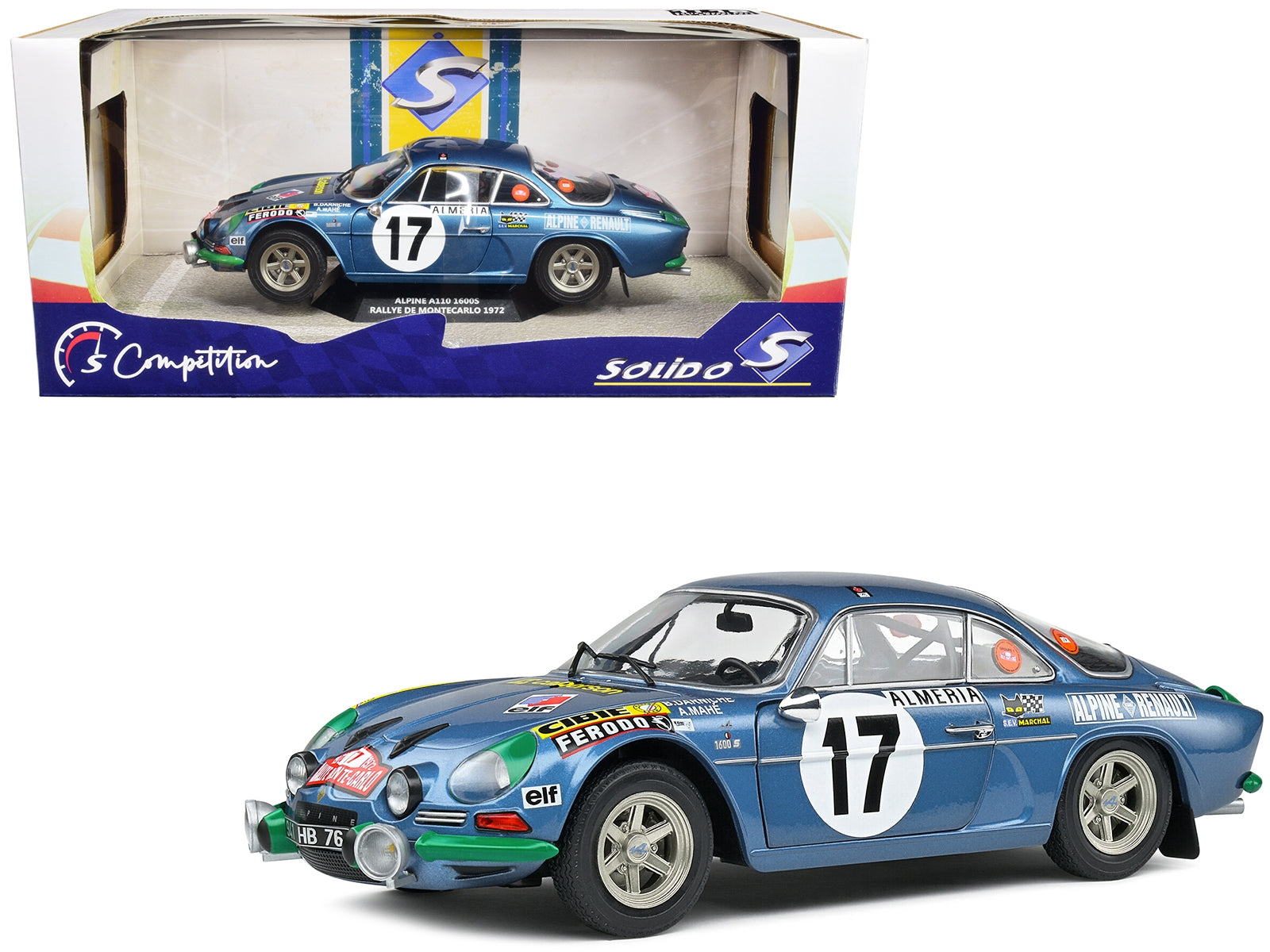 Alpine A110 1600S #17 Bernard Darniche - Alain Mahe "Rallye de Monte-Carlo" (1972) "Competition" Series 1/18 Diecast Model Car by Solido - Minihomy