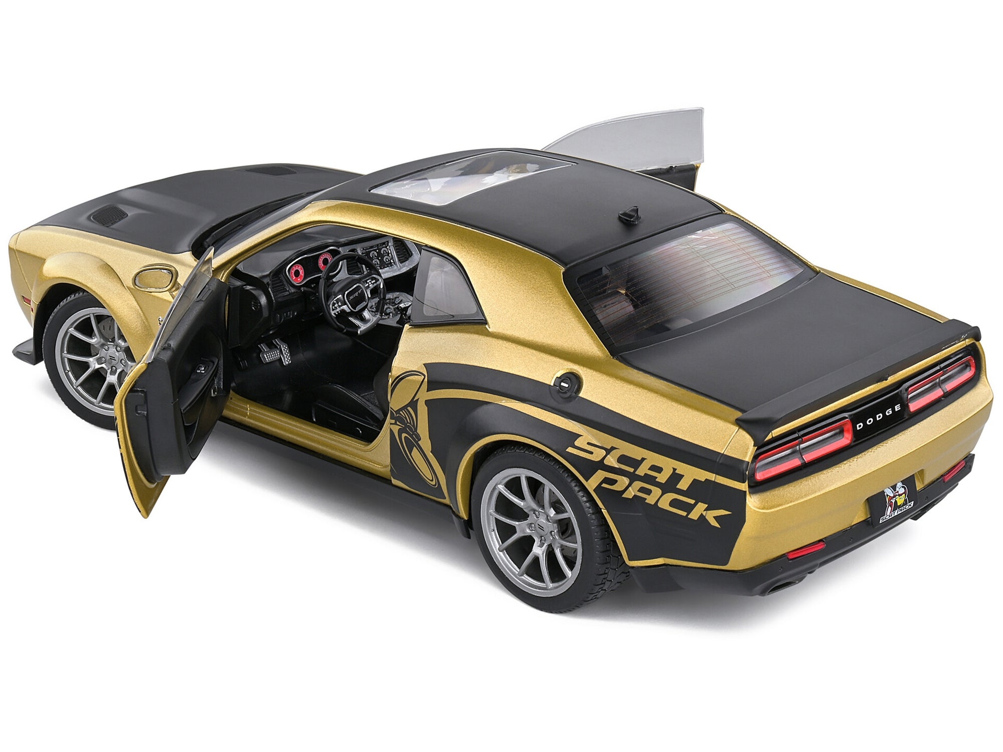 2020 Dodge Challenger R/T Scat Pack Widebody "Street Fighter" Goldrush Metallic and Black with Sunroof 1/18 Diecast Model Car by Solido - Minihomy