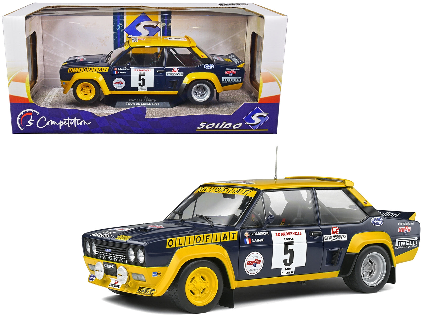 Fiat 131 Abarth #5 Bernard Darniche - Alain Mahe Winner Tour De Corse (1977) 1/18 Diecast Model Car by Solido - Minihomy