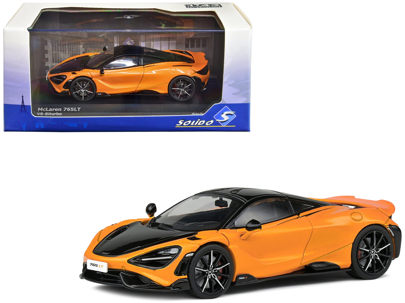 2020 McLaren 765 LT Papaya Spark Orange Metallic and Black 1/43 Diecast Model Car by Solido - Minihomy