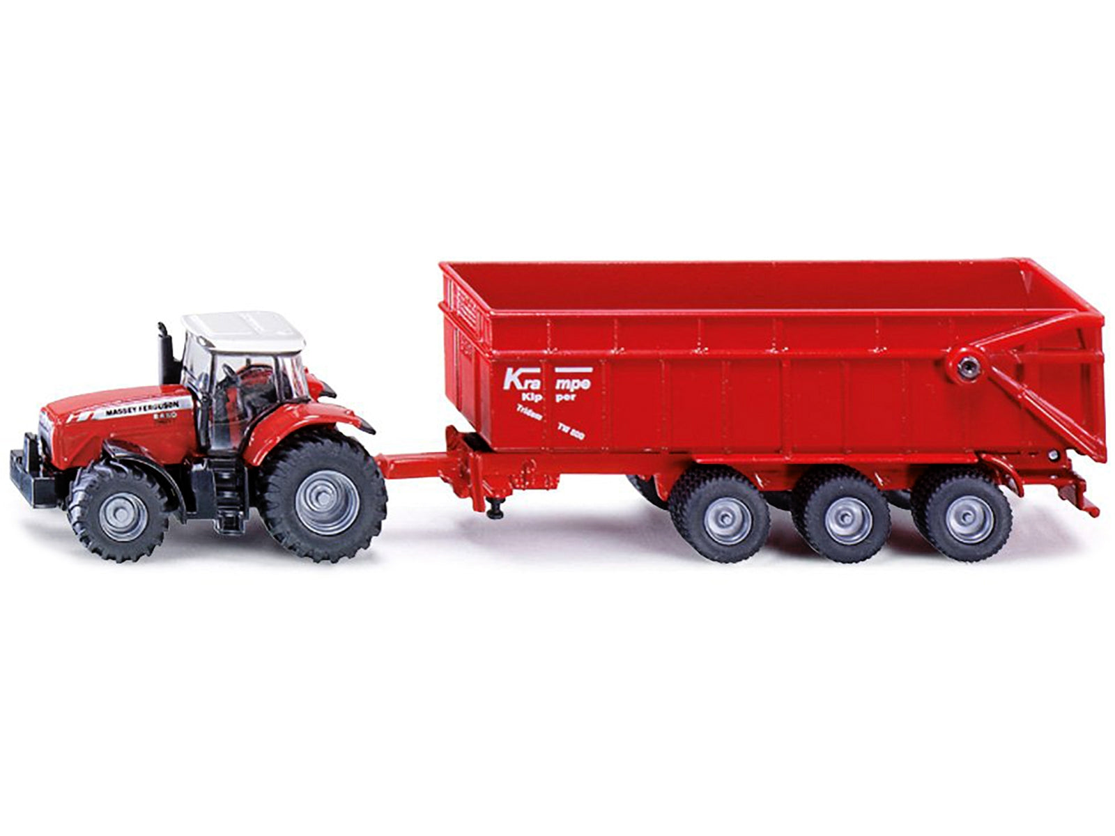 Massey Ferguson 8480 Dyna VT Tractor Red with Silver Top and Krampe Dump Trailer Red 1/87 (HO) Diecast Models by Siku - Minihomy