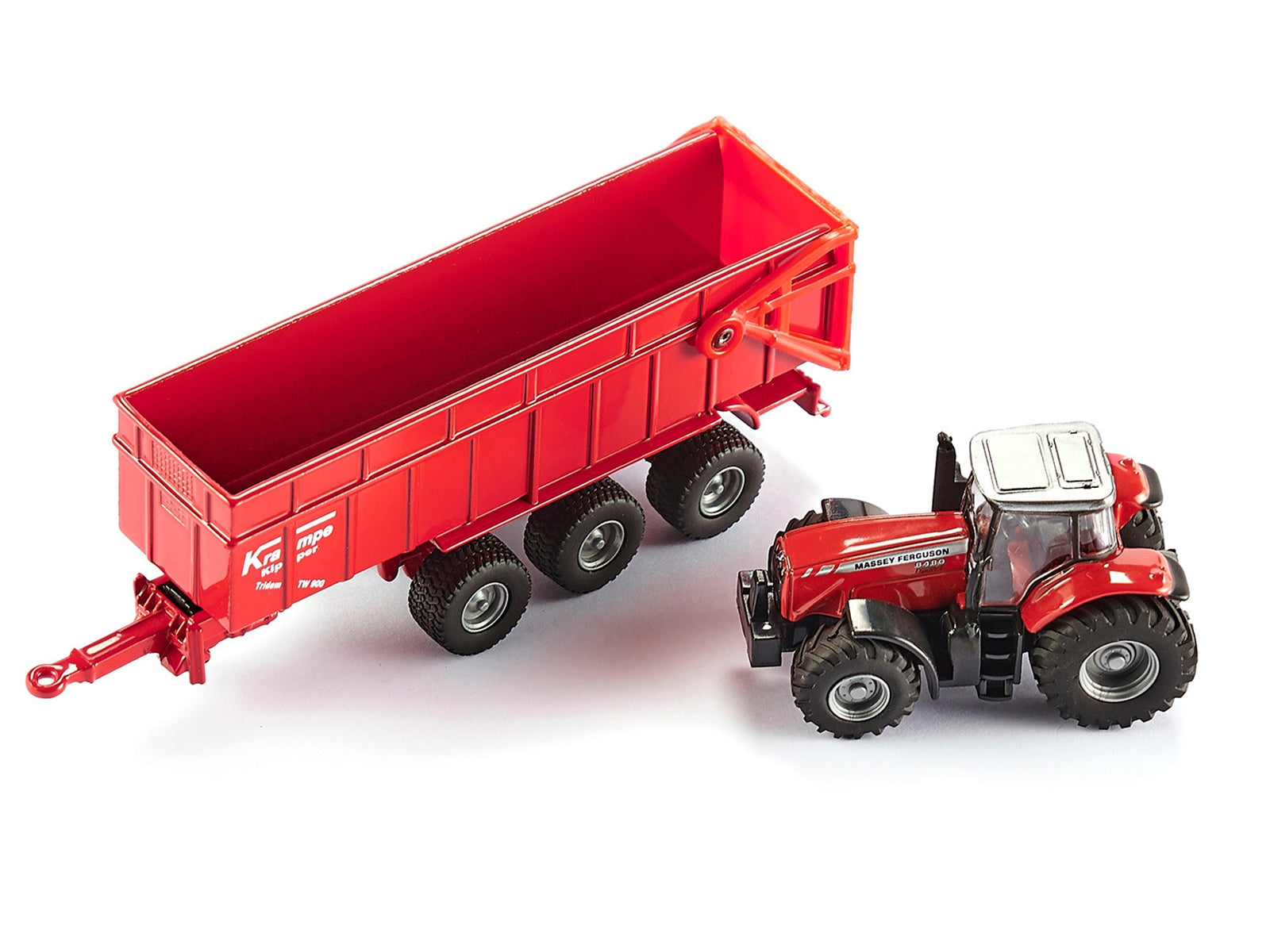 Massey Ferguson 8480 Dyna VT Tractor Red with Silver Top and Krampe Dump Trailer Red 1/87 (HO) Diecast Models by Siku - Minihomy