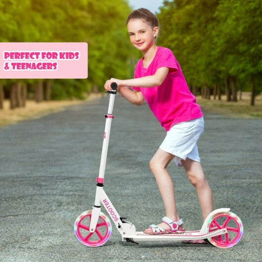 Portable Folding Sports Kick Scooter with LED Wheels-Pink - Color: Pink - Minihomy