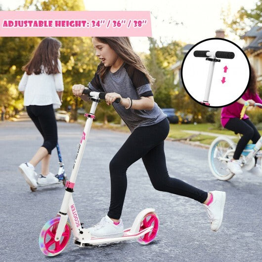 Portable Folding Sports Kick Scooter with LED Wheels-Pink - Color: Pink - Minihomy