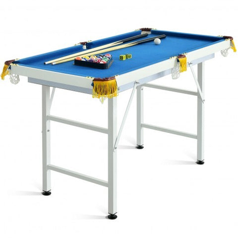 47 Inch Folding Billiard Table with Cues and Brush Chalk-Blue