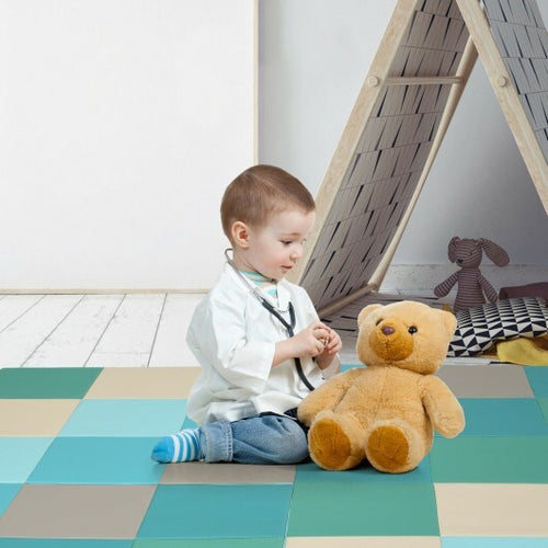 58 Inch Toddler Foam Play Mat Baby Folding Activity Floor Mat-Light Blue - Color: Light Blue