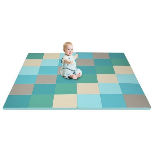 58 Inch Toddler Foam Play Mat Baby Folding Activity Floor Mat-Light Blue - Color: Light Blue