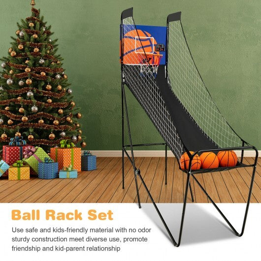 Foldable Single Shot Basketball Arcade Game with Electronic Scorer and Basketballs - Color: Black - Minihomy